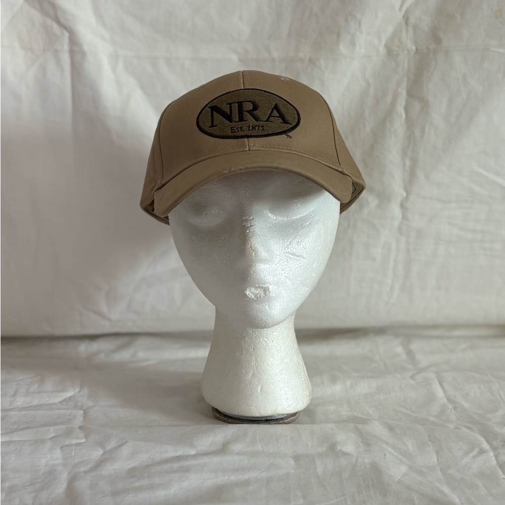 NRA Hat Cap Mens  Brown National Patch Embroidered Hook Loop Official Tan